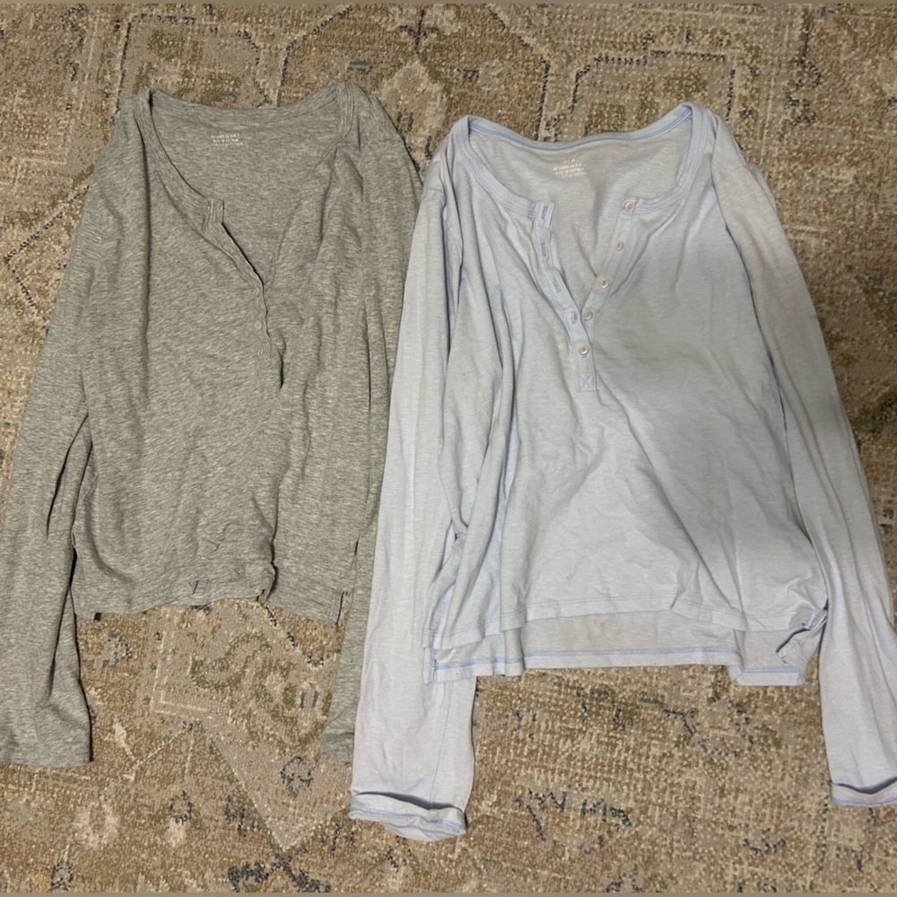 Aerie Gray and Light Blue Henley Tops